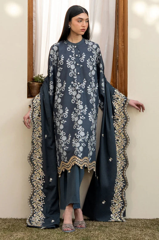 OMBRE BLUE-3PC EMBROIDERED LAWN SUIT | Cross Stitch
