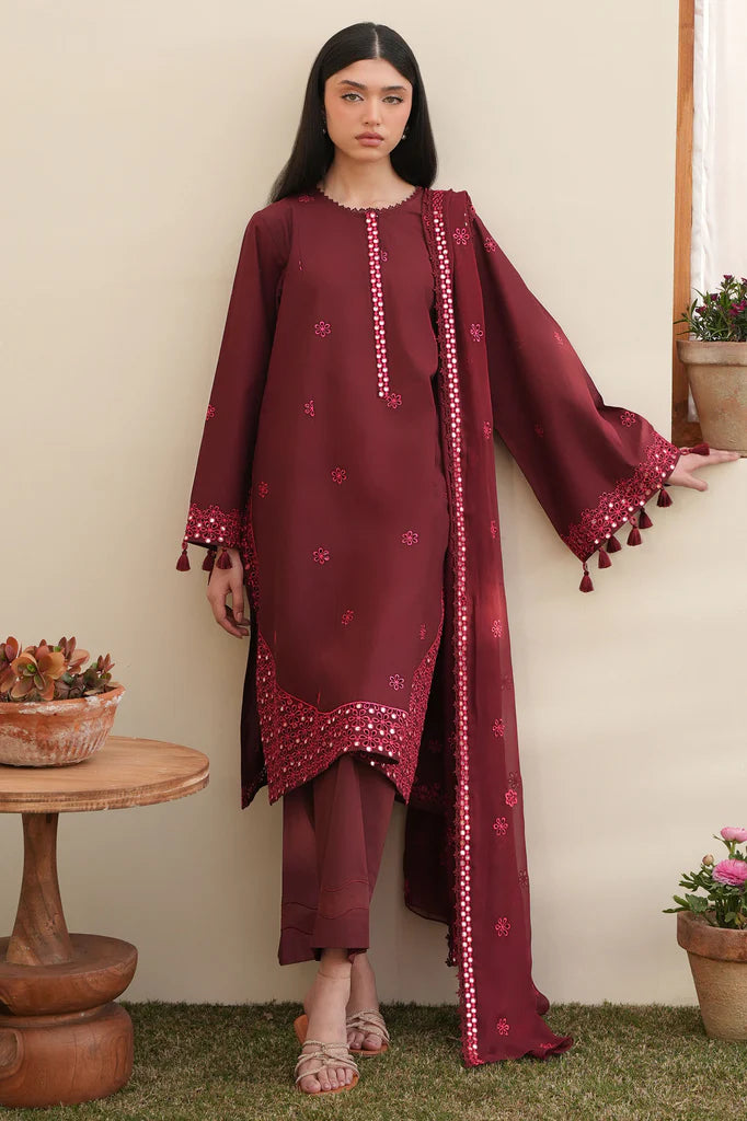 WINDSOR RED-3PC EMBROIDERED LAWN SUIT | Cross Stitch