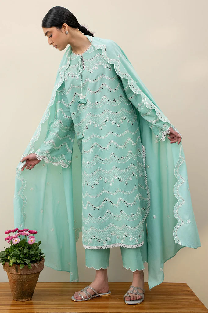 NEO MINT-3PC EMBROIDERED LAWN SUIT | Cross Stitch