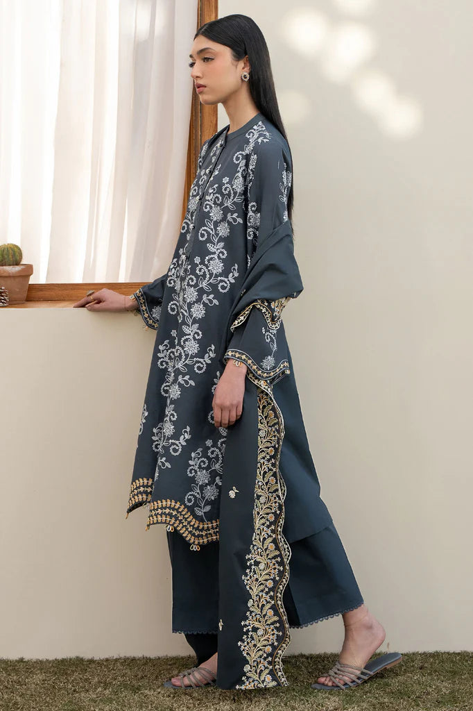 OMBRE BLUE-3PC EMBROIDERED LAWN SUIT | Cross Stitch