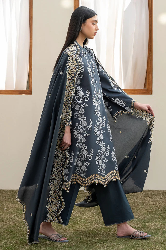 OMBRE BLUE-3PC EMBROIDERED LAWN SUIT | Cross Stitch