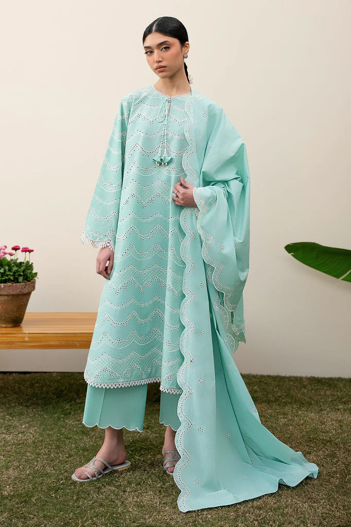 NEO MINT-3PC EMBROIDERED LAWN SUIT | Cross Stitch