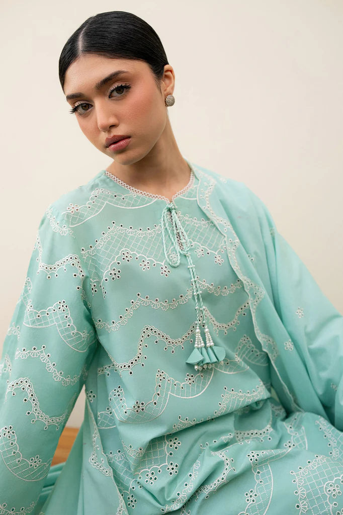 NEO MINT-3PC EMBROIDERED LAWN SUIT | Cross Stitch