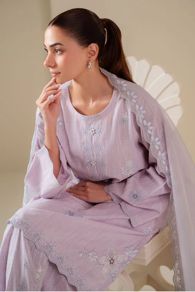 LILAC BLUSH -3PC (SHIRT, TROUSER & DUPATTA) | EXCLUSIVE PRET | Cross Stitch