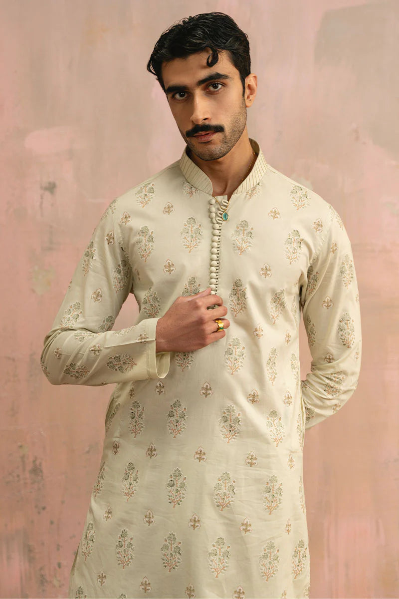 Mint Green Block Printed Kurta Shalwar | REPUBLIC MENSWEAR
