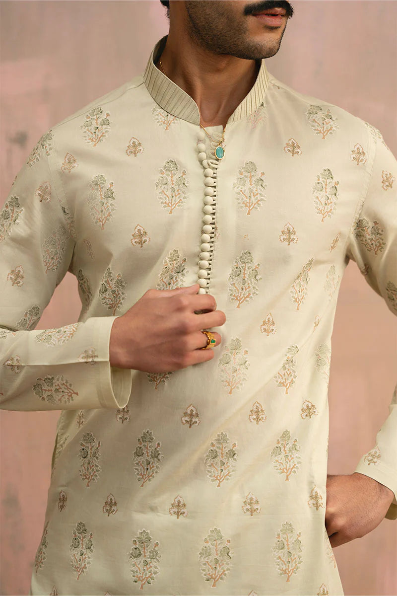 Mint Green Block Printed Kurta Shalwar | REPUBLIC MENSWEAR