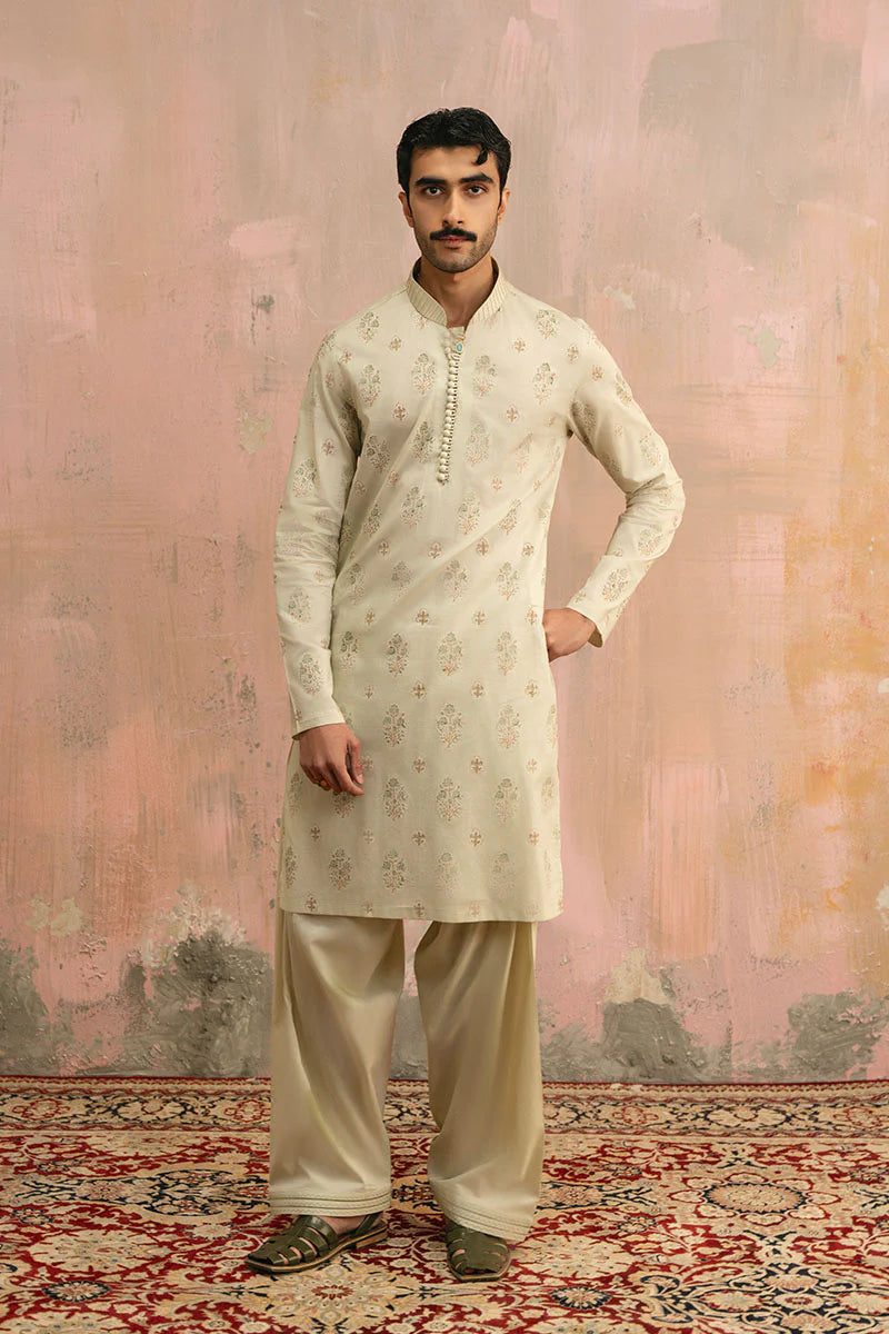 Mint Green Block Printed Kurta Shalwar | REPUBLIC MENSWEAR