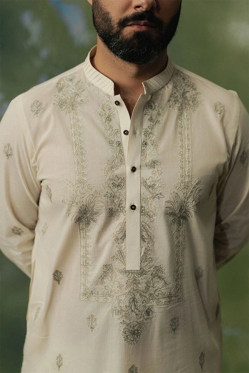Ivory White Dori Embroidered Kurta Pajama | REPUBLIC MENSWEAR