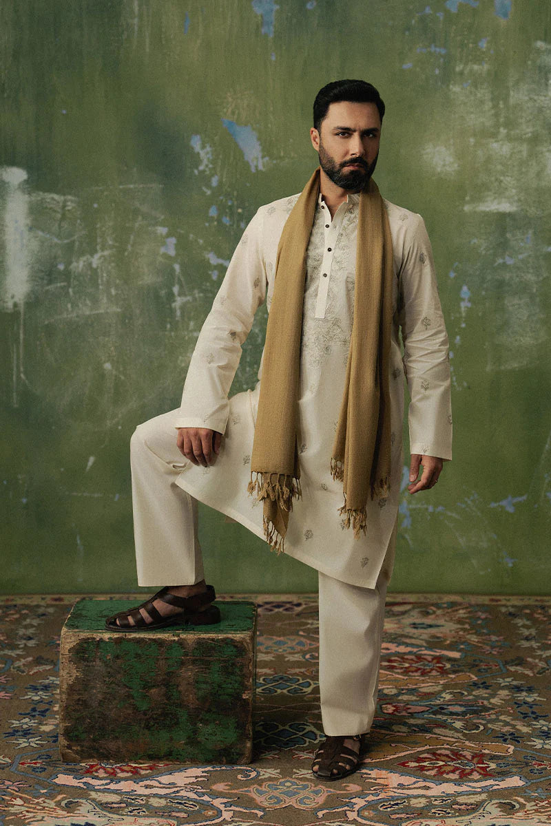 Ivory White Dori Embroidered Kurta Pajama | REPUBLIC MENSWEAR