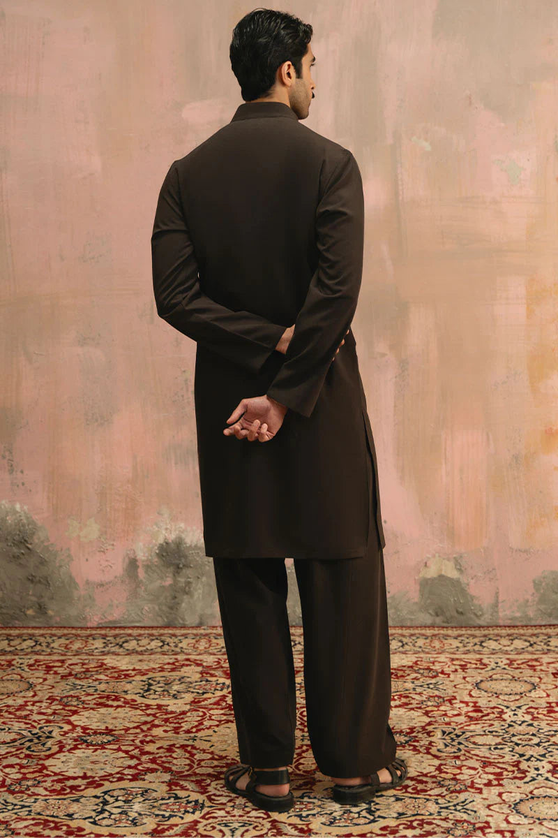 Dark Brown Embroidered Kurta Shalwar | REPUBLIC MENSWEAR