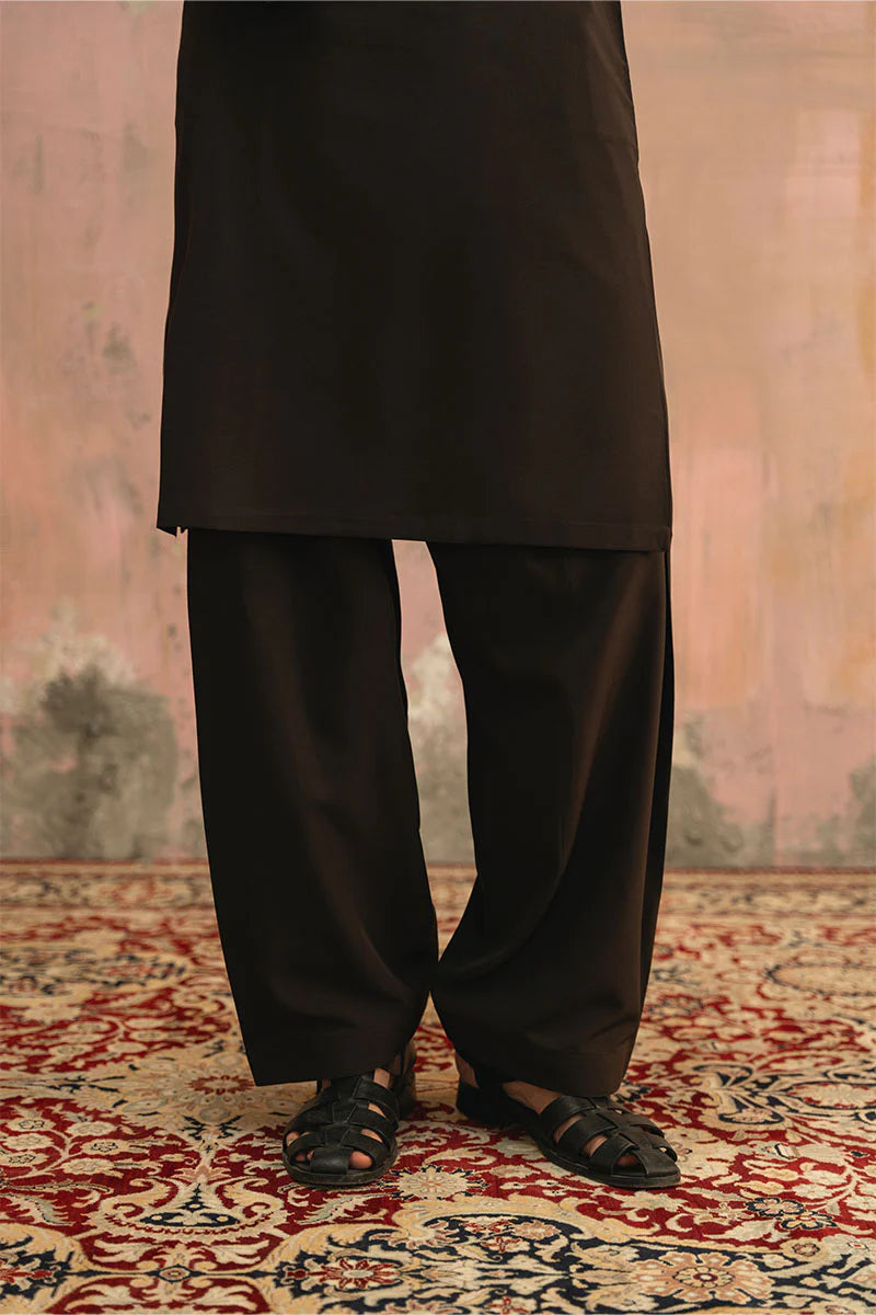 Dark Brown Embroidered Kurta Shalwar | REPUBLIC MENSWEAR