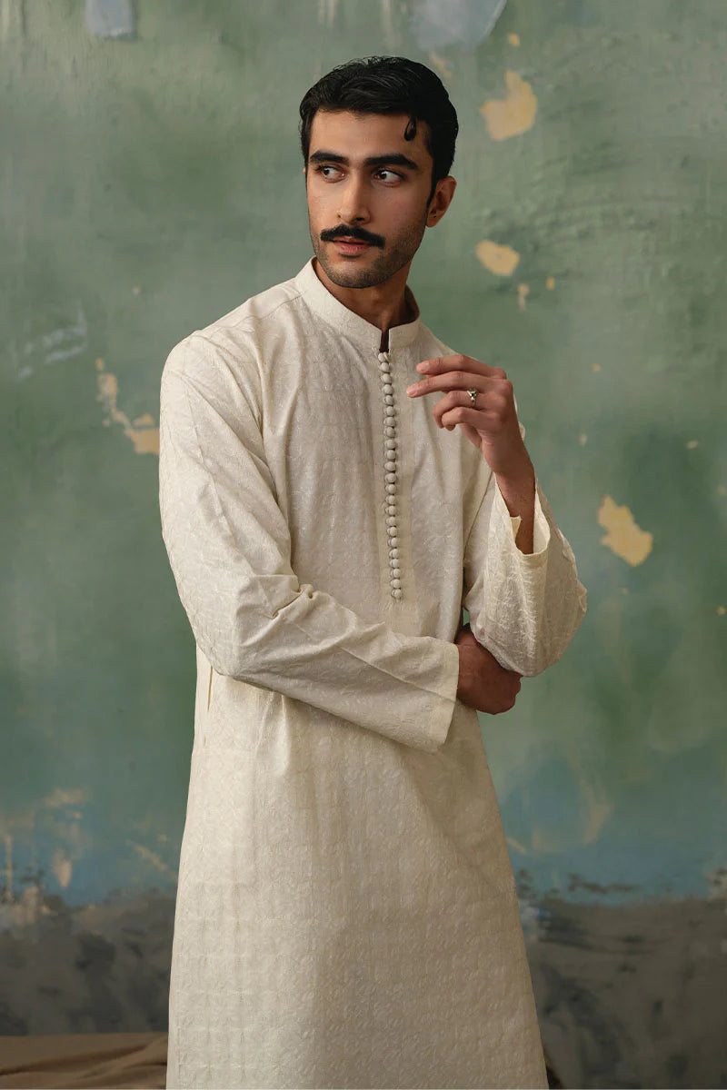 Ivory White Embroidered Kurta Pajama | REPUBLIC MENSWEAR