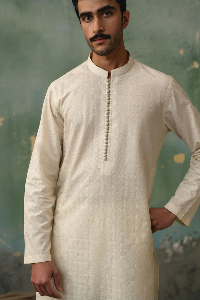 Ivory White Embroidered Kurta Pajama | REPUBLIC MENSWEAR