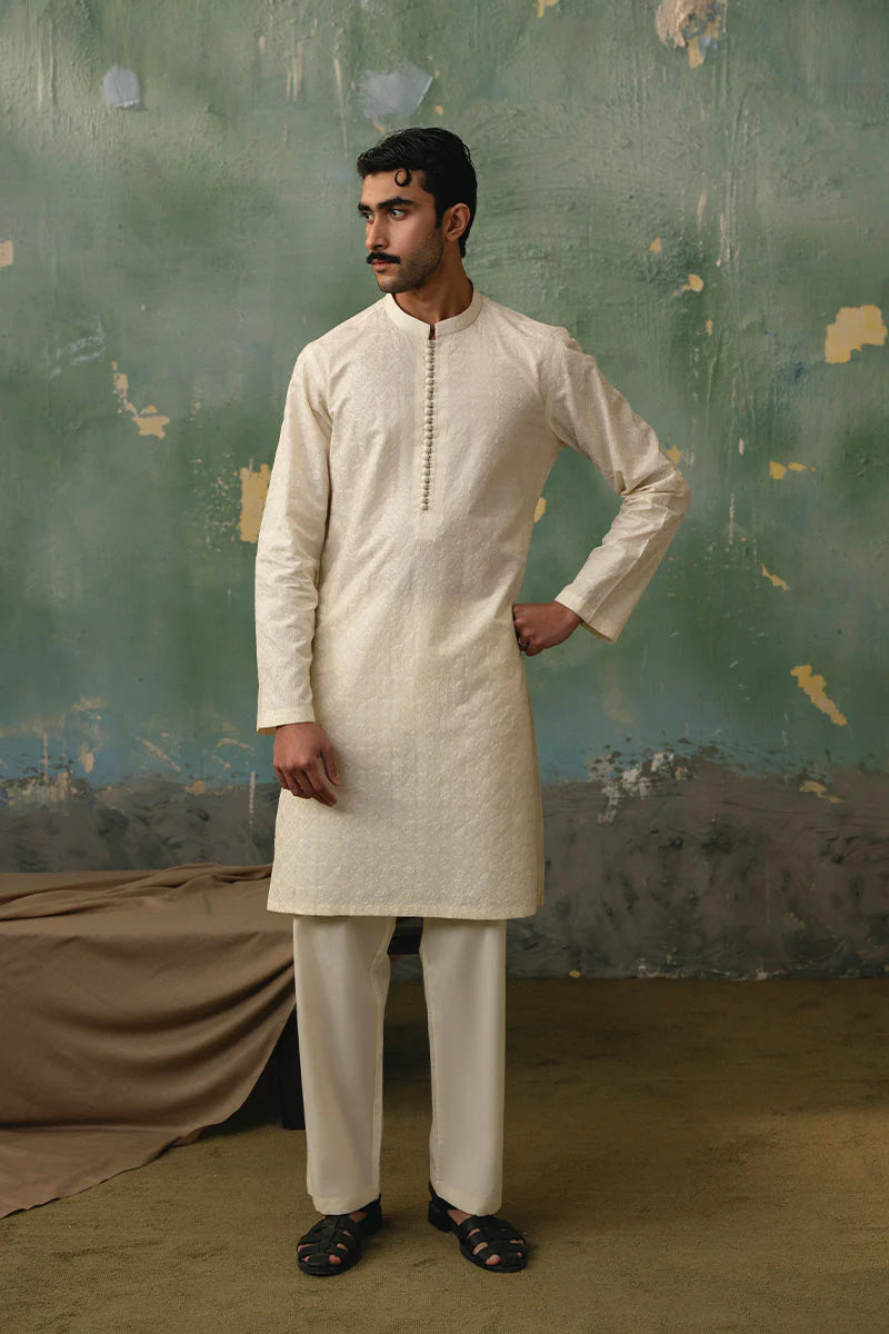 Ivory White Embroidered Kurta Pajama | REPUBLIC MENSWEAR