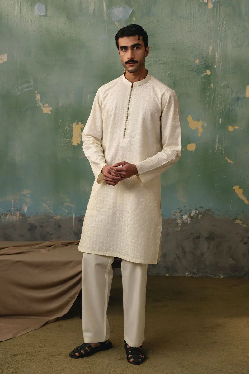 Ivory White Embroidered Kurta Pajama | REPUBLIC MENSWEAR