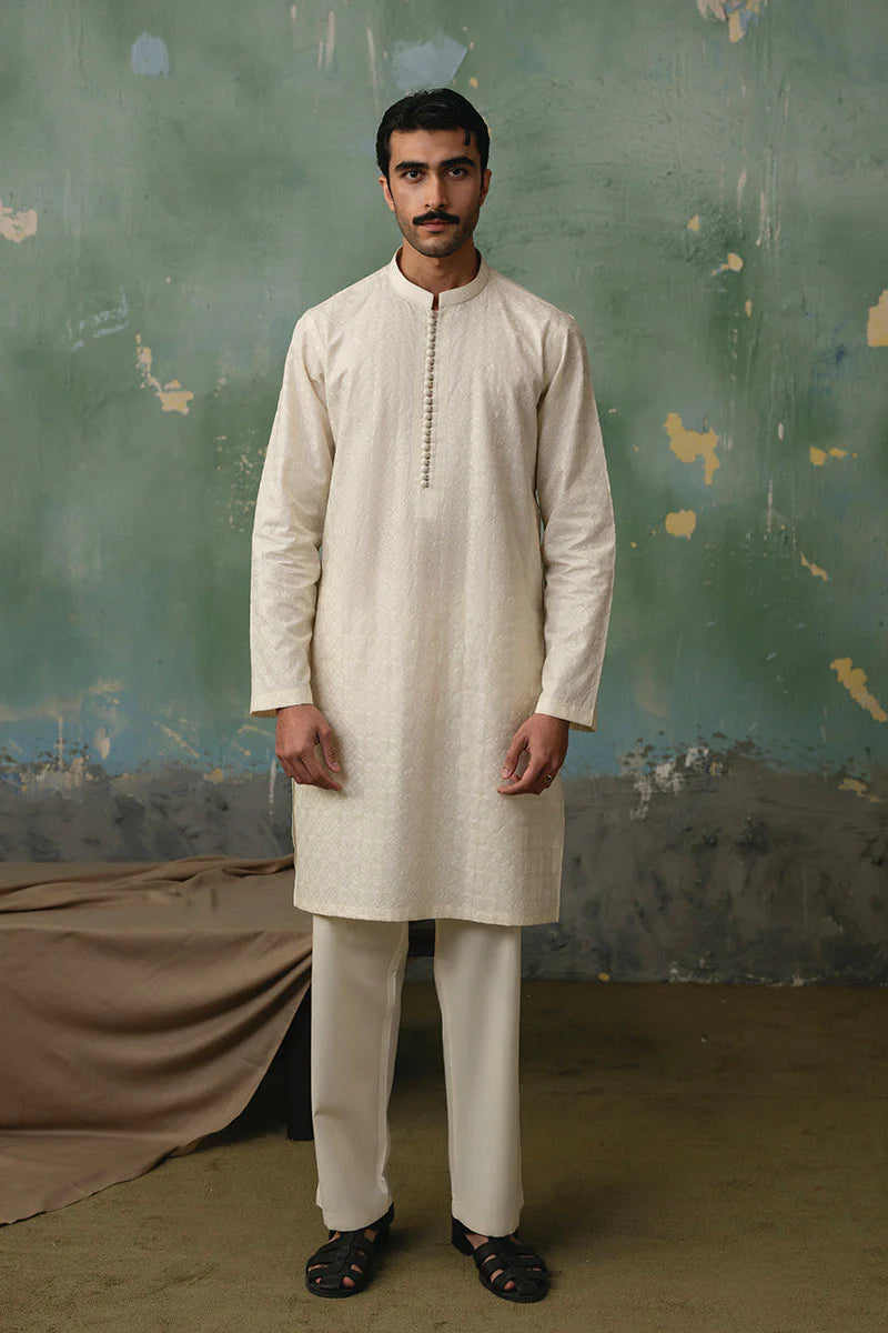 Ivory White Embroidered Kurta Pajama | REPUBLIC MENSWEAR