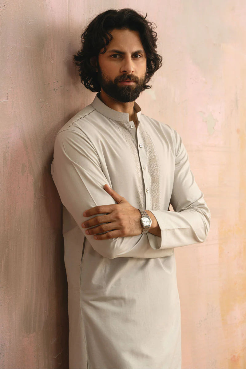 Ice Grey Hand Embroidered Kurta Shalwar | REPUBLIC MENSWEAR