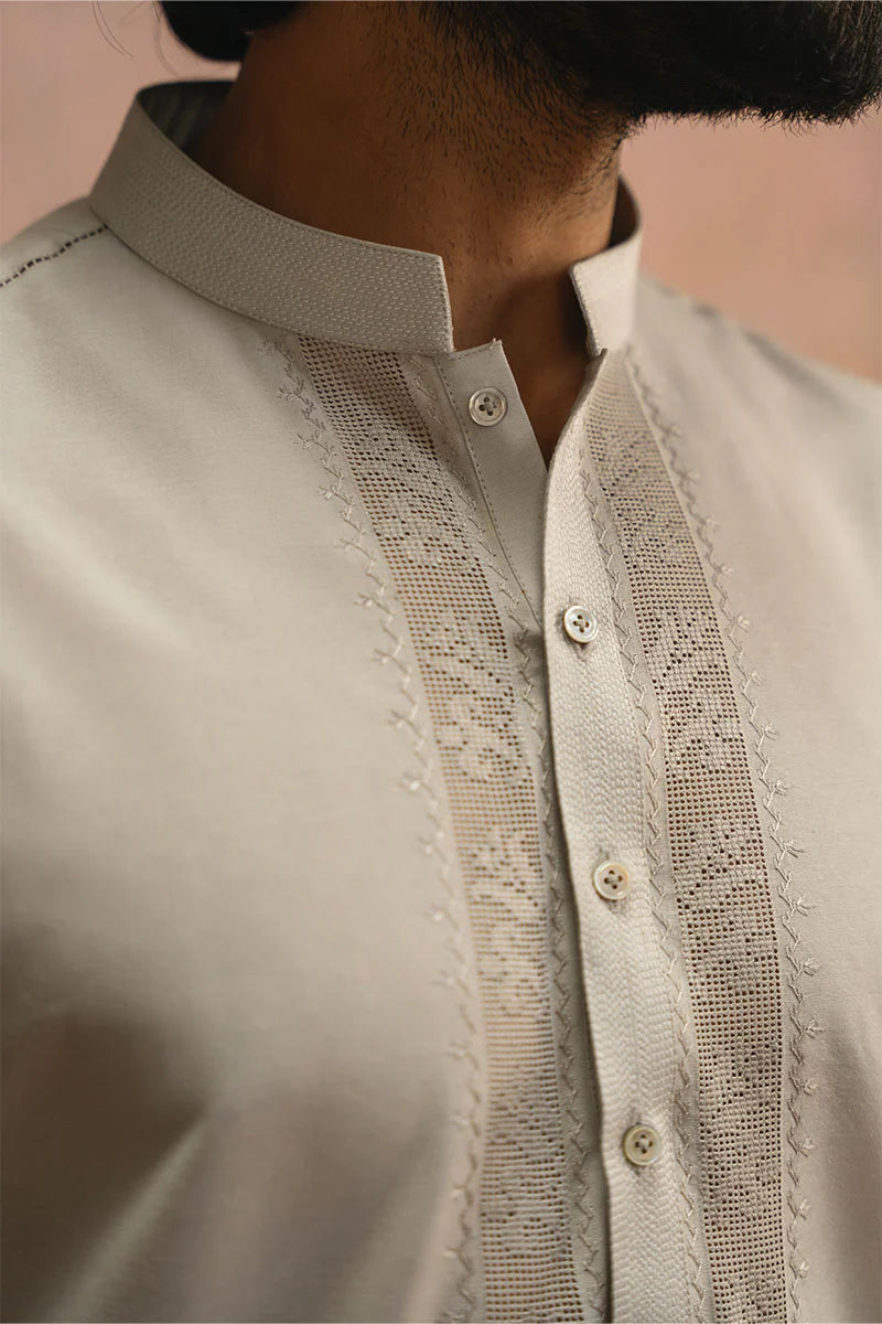 Ice Grey Hand Embroidered Kurta Shalwar | REPUBLIC MENSWEAR