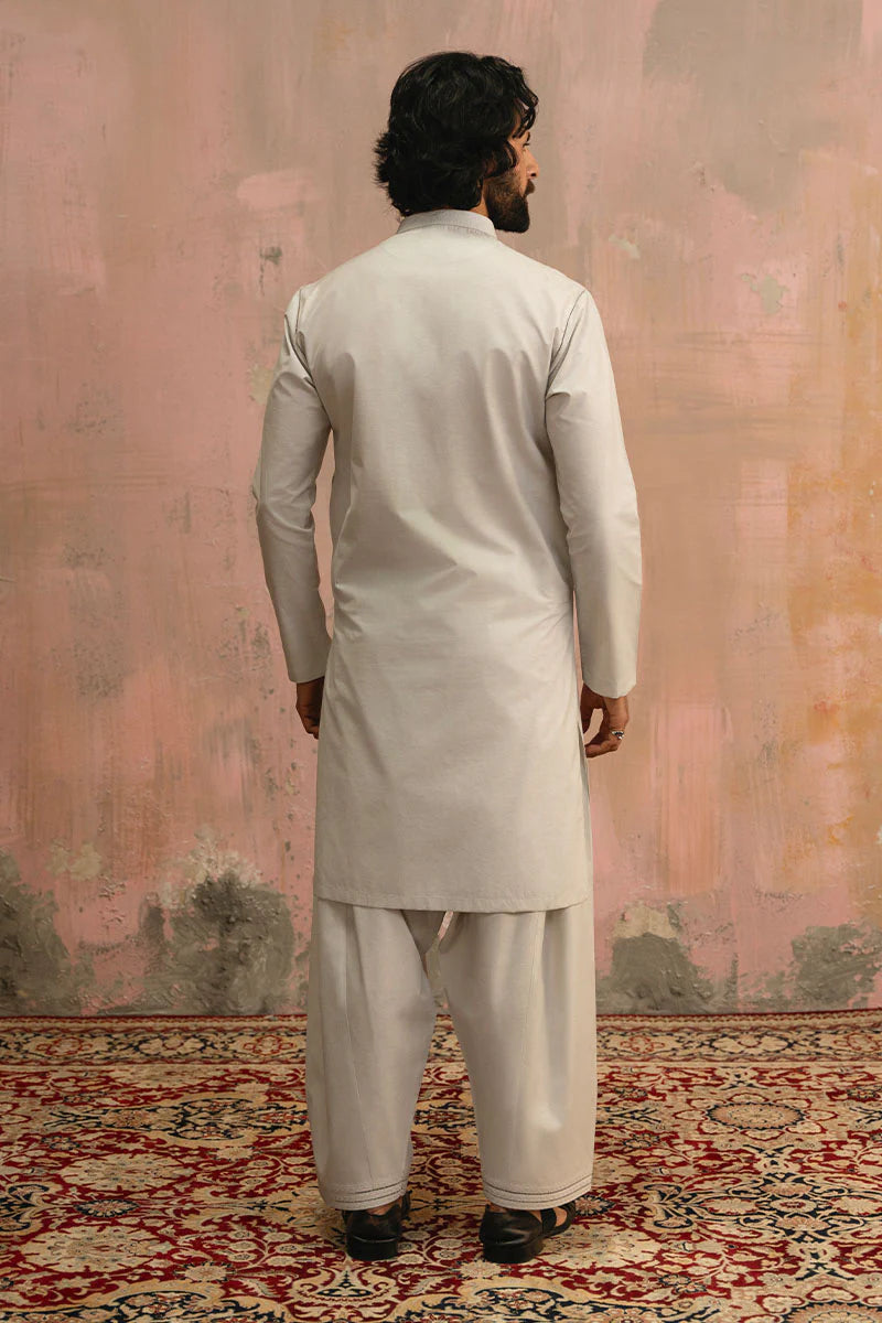 Ice Grey Hand Embroidered Kurta Shalwar | REPUBLIC MENSWEAR
