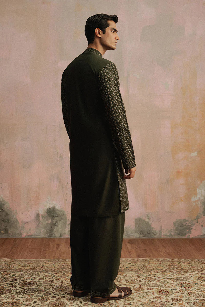Olive Green Embroidered Kurta Shalwar | REPUBLIC MENSWEAR