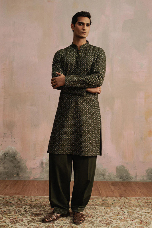 Olive Green Embroidered Kurta Shalwar | REPUBLIC MENSWEAR