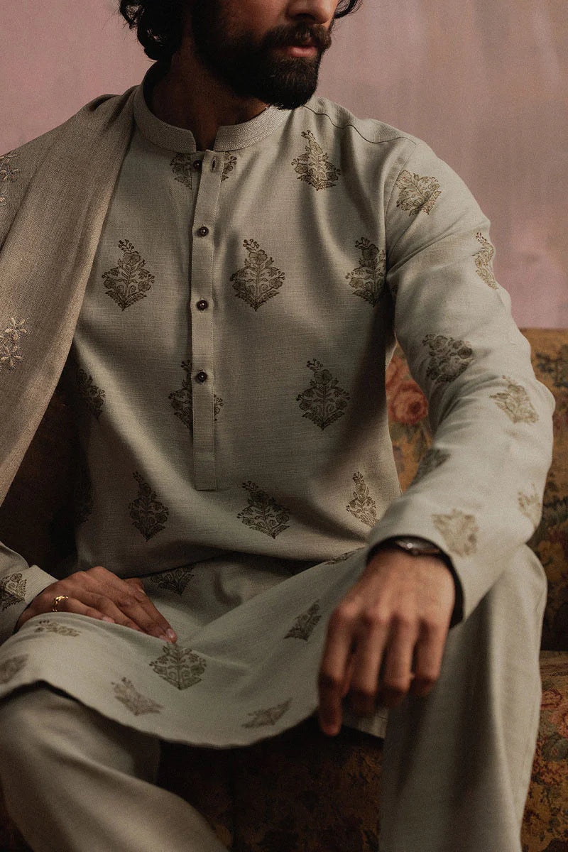 Grey Block Printed Kurta Pajama | REPUBLIC MENSWEAR