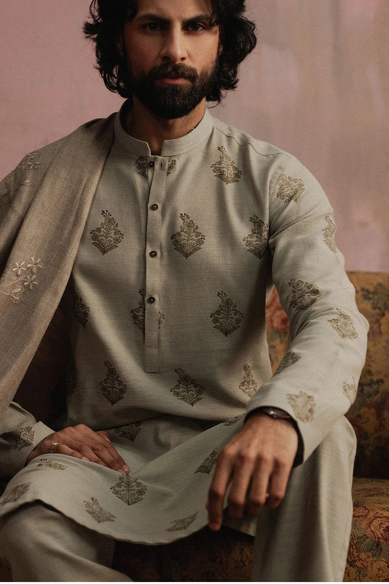 Grey Block Printed Kurta Pajama | REPUBLIC MENSWEAR