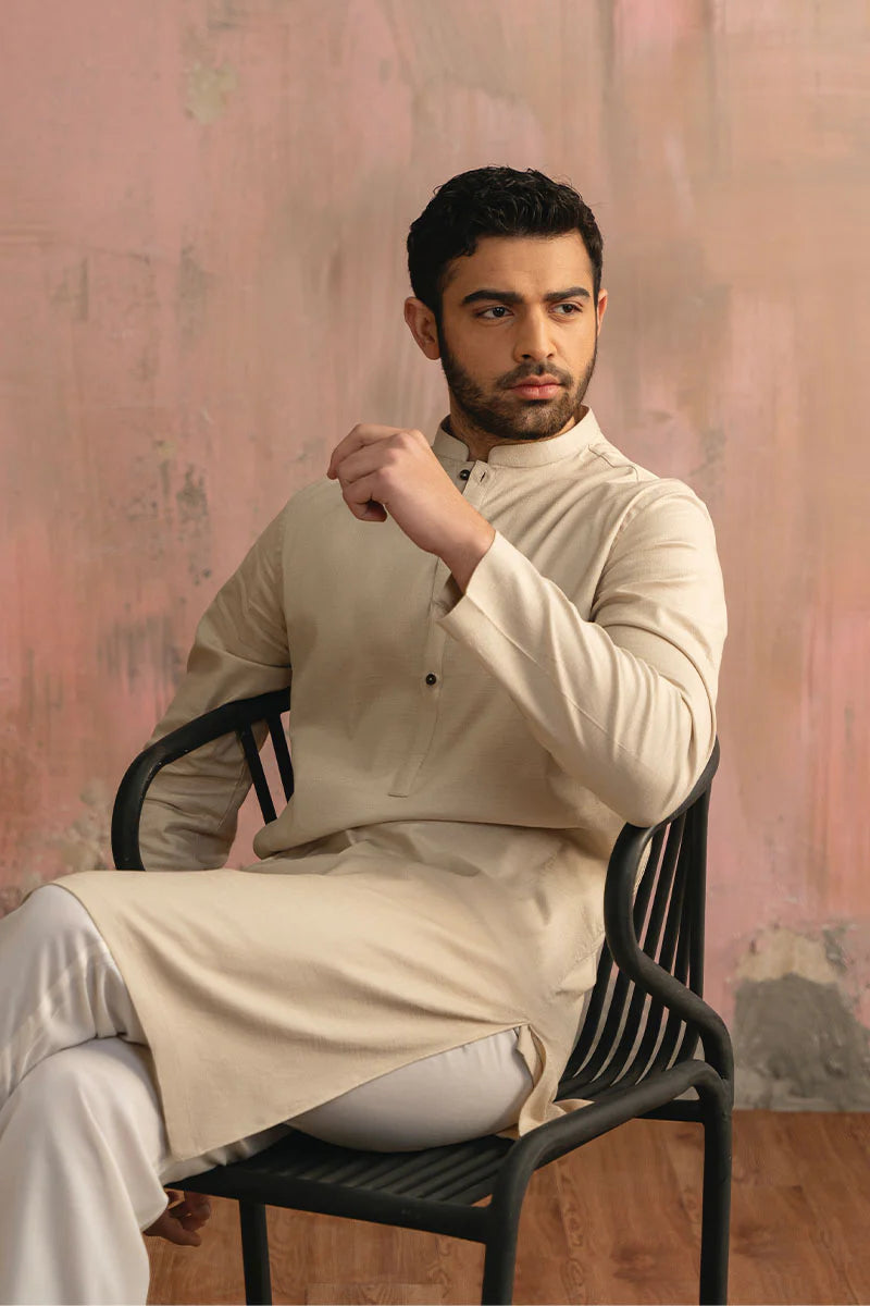 Taupe Beige Cotton Karandi Kurta Pajama | REPUBLIC MENSWEAR