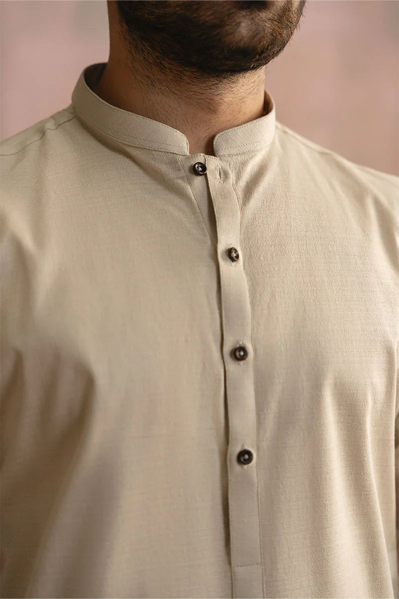 Taupe Beige Cotton Karandi Kurta Pajama | REPUBLIC MENSWEAR