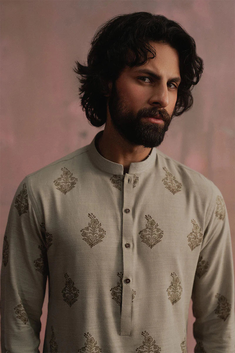Grey Block Printed Kurta Pajama | REPUBLIC MENSWEAR