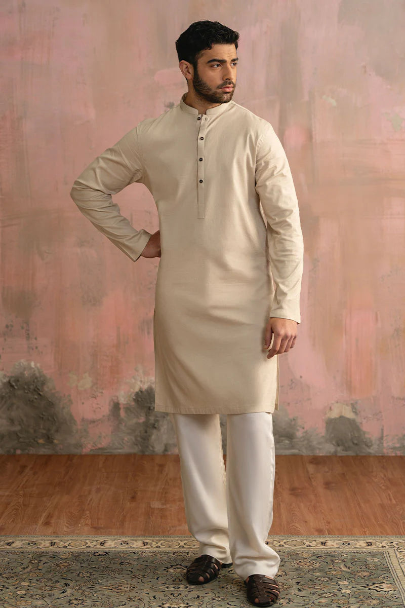 Taupe Beige Cotton Karandi Kurta Pajama | REPUBLIC MENSWEAR