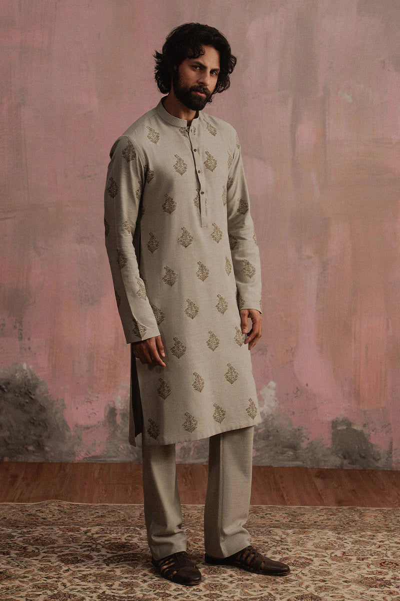 Grey Block Printed Kurta Pajama | REPUBLIC MENSWEAR