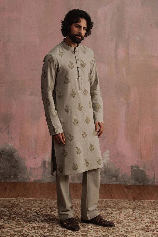 Grey Block Printed Kurta Pajama | REPUBLIC MENSWEAR