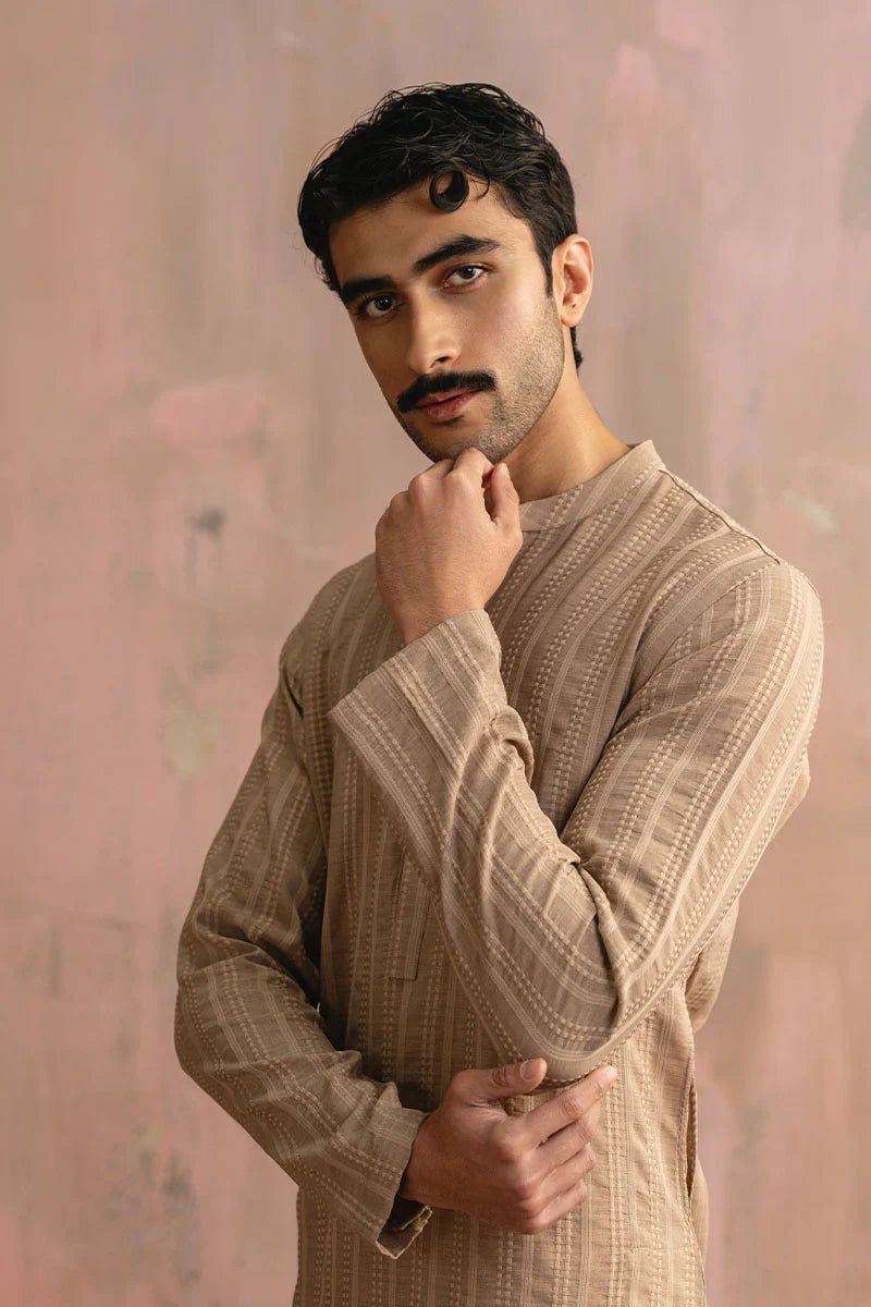 Tan Brown Embroidered Kurta Pajama | REPUBLIC MENSWEAR