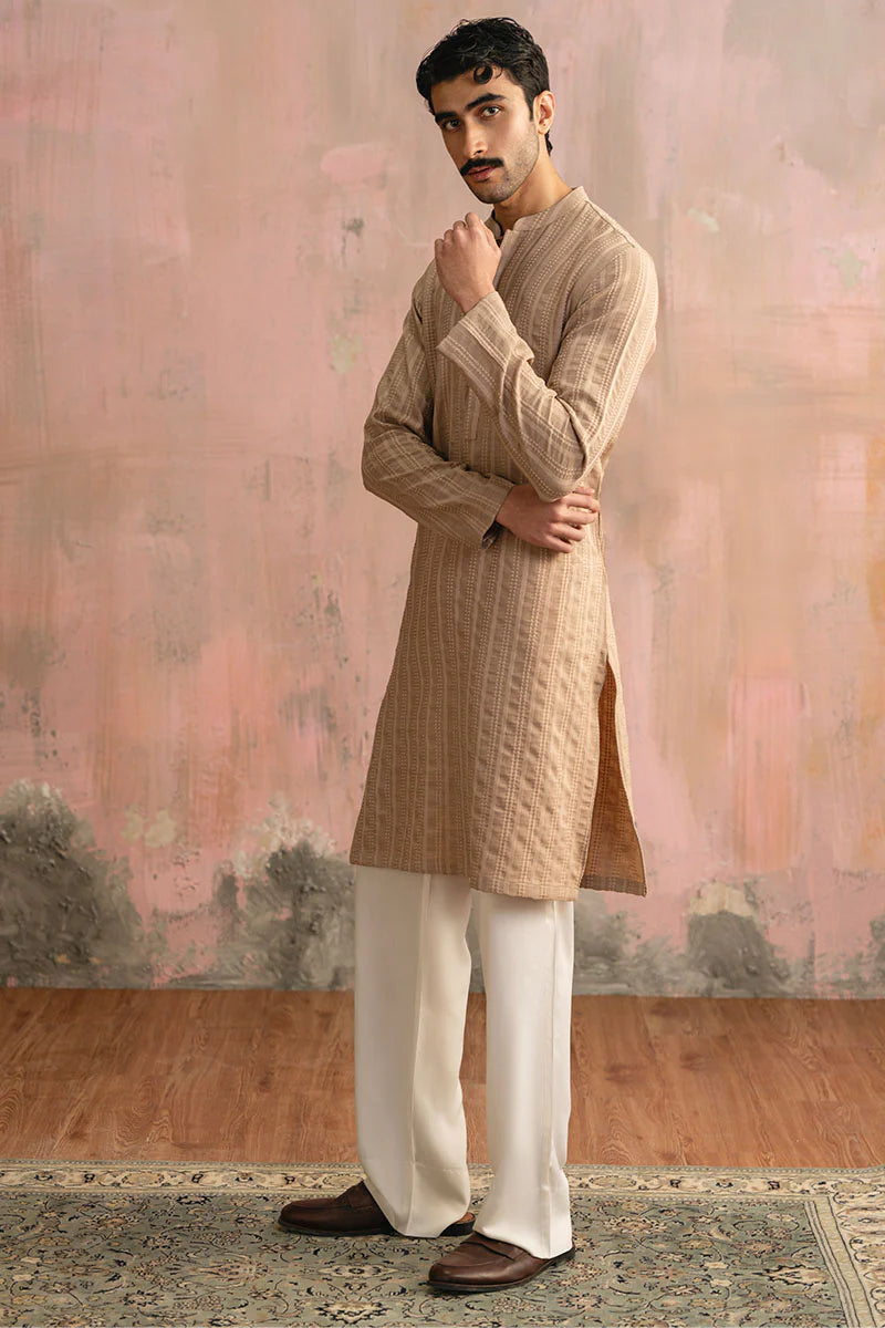 Tan Brown Embroidered Kurta Pajama | REPUBLIC MENSWEAR