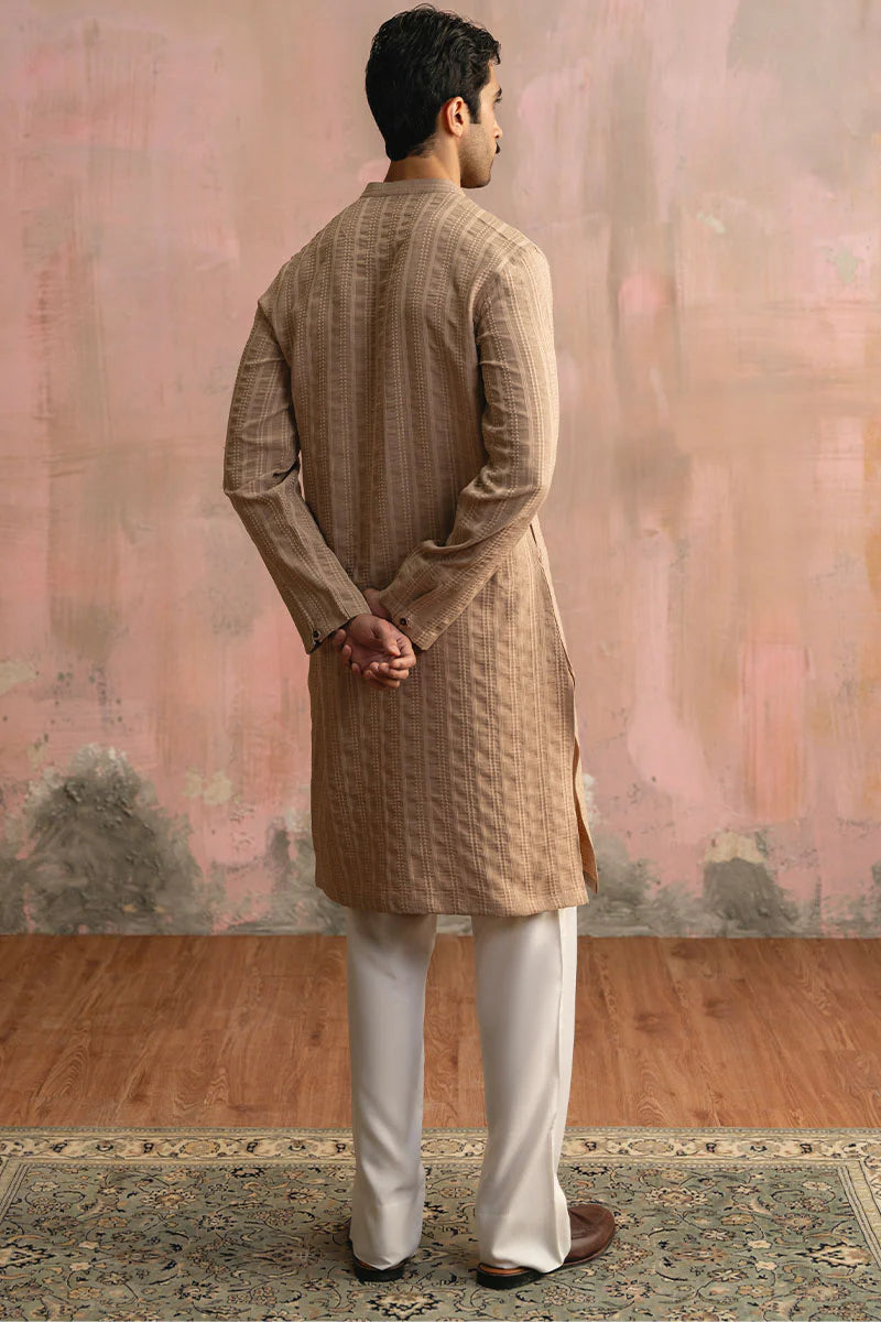 Tan Brown Embroidered Kurta Pajama | REPUBLIC MENSWEAR