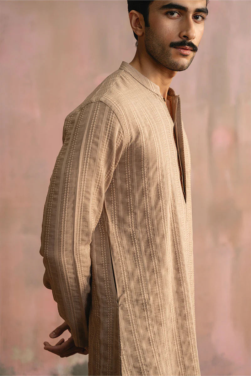 Tan Brown Embroidered Kurta Pajama | REPUBLIC MENSWEAR