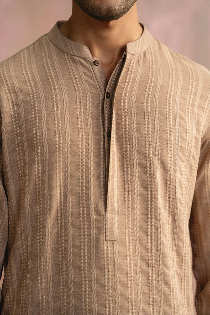 Tan Brown Embroidered Kurta Pajama | REPUBLIC MENSWEAR