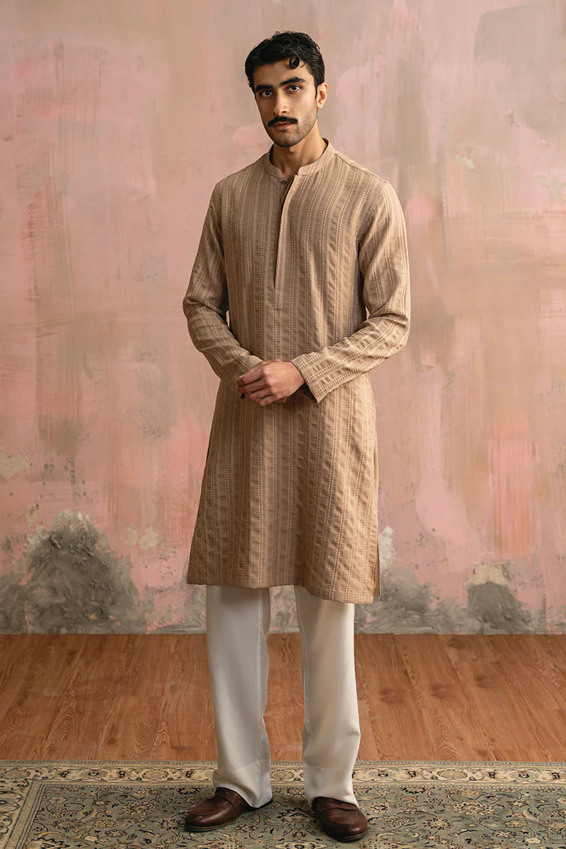 Tan Brown Embroidered Kurta Pajama | REPUBLIC MENSWEAR