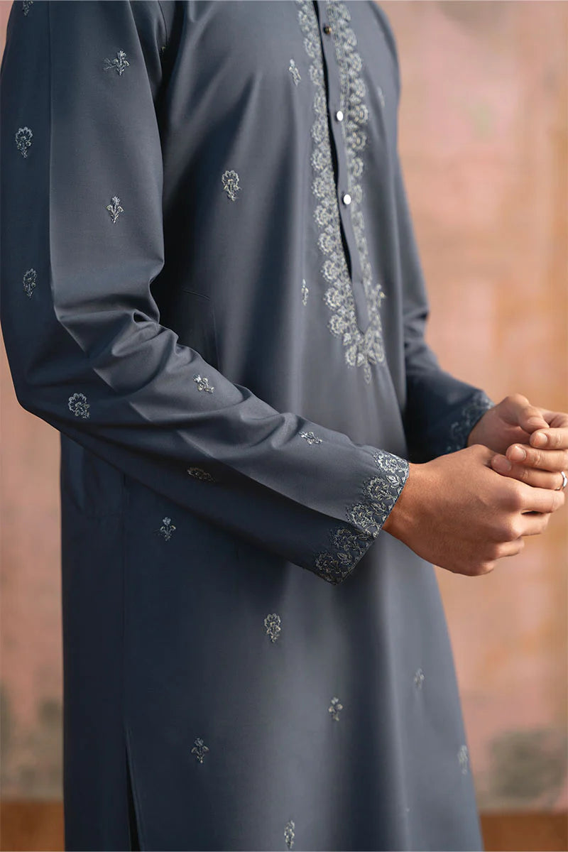 Grey Blue Embroidered Kurta Pajama | REPUBLIC MENSWEAR