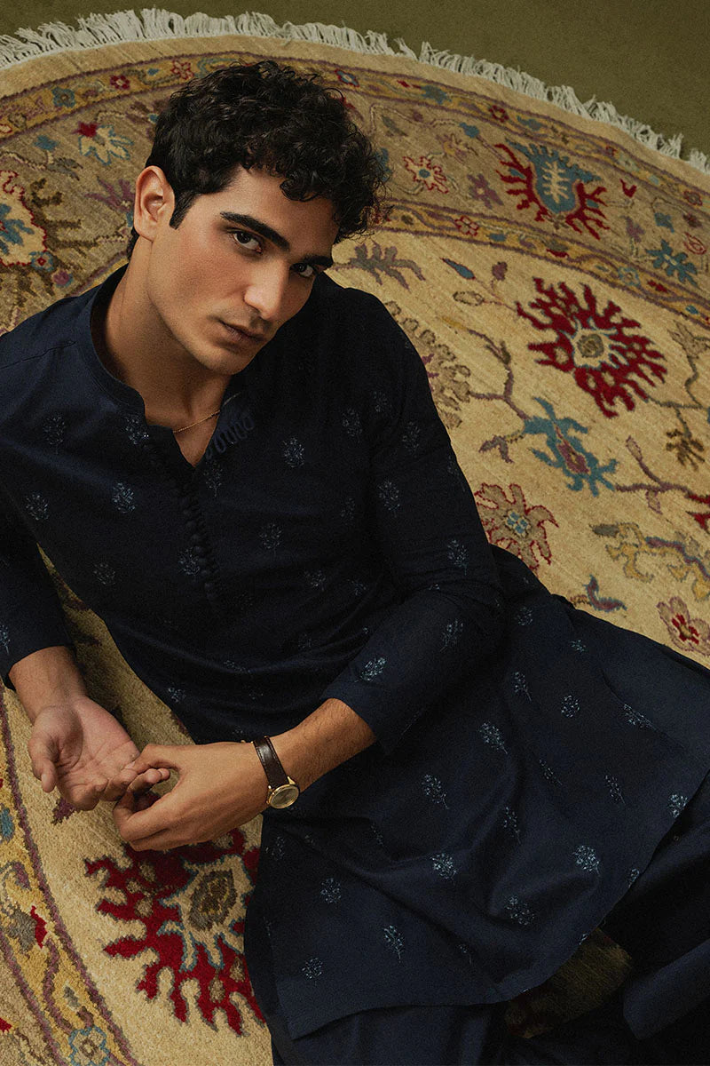 Navy Blue Embroidered Kurta Shalwar | REPUBLIC MENSWEAR