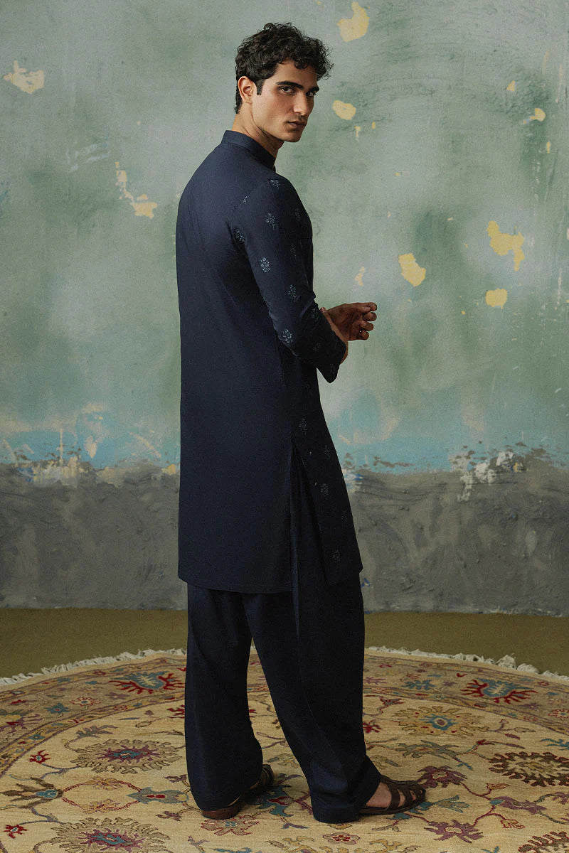 Navy Blue Embroidered Kurta Shalwar | REPUBLIC MENSWEAR