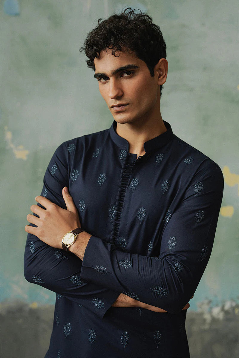 Navy Blue Embroidered Kurta Shalwar | REPUBLIC MENSWEAR