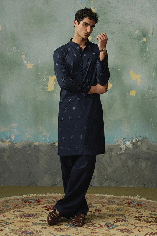 Navy Blue Embroidered Kurta Shalwar | REPUBLIC MENSWEAR