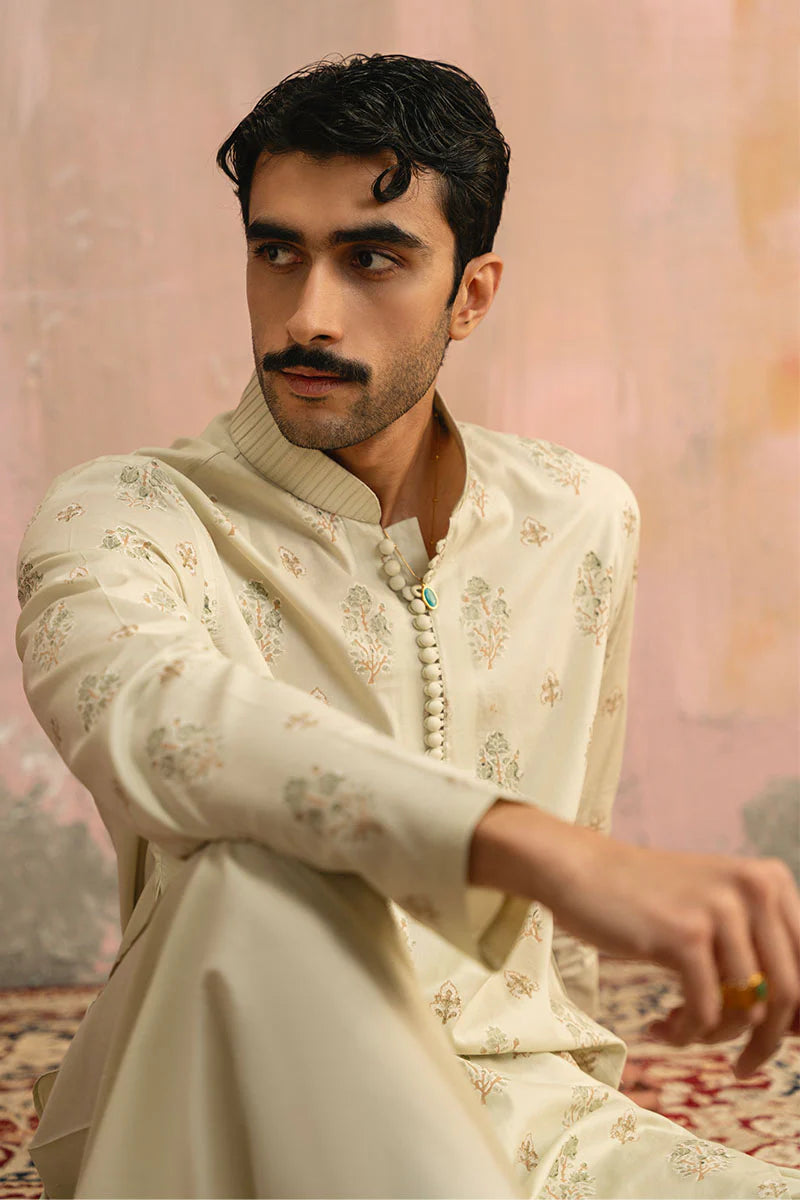 Mint Green Block Printed Kurta Shalwar | REPUBLIC MENSWEAR