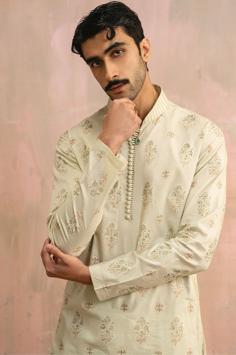 Mint Green Block Printed Kurta Shalwar | REPUBLIC MENSWEAR