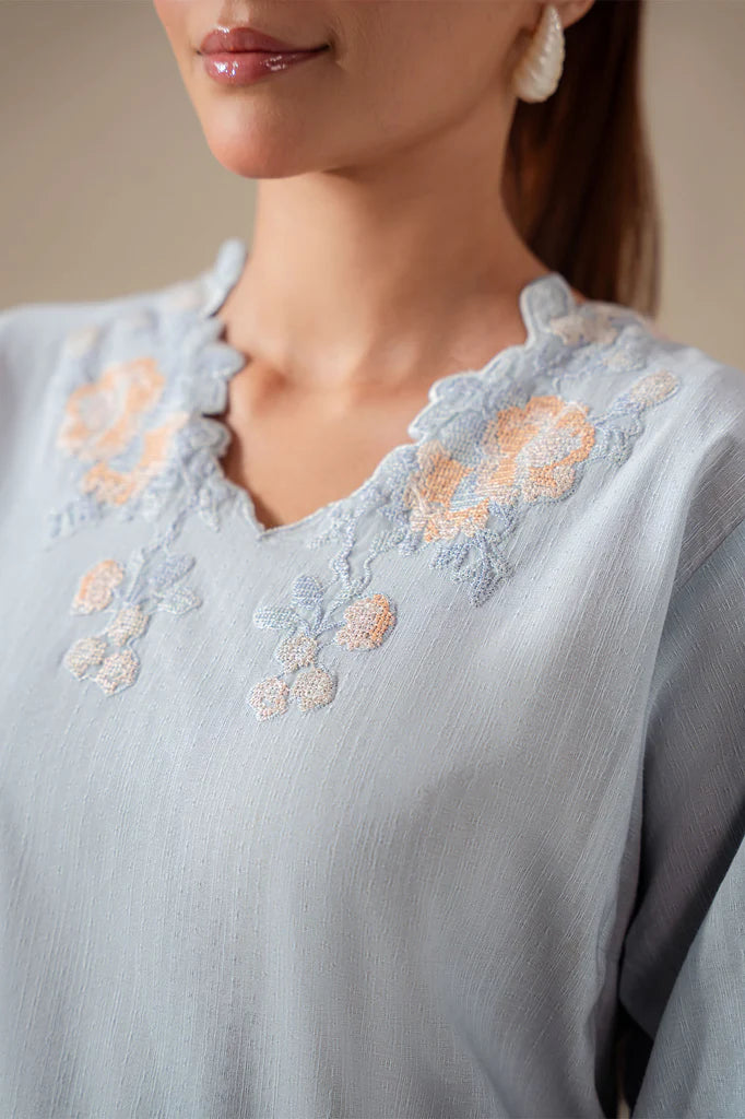 FROST BLUE-2PC (SHIRT & TROUSER) | EXCLUSIVE PRET | Cross Stitch