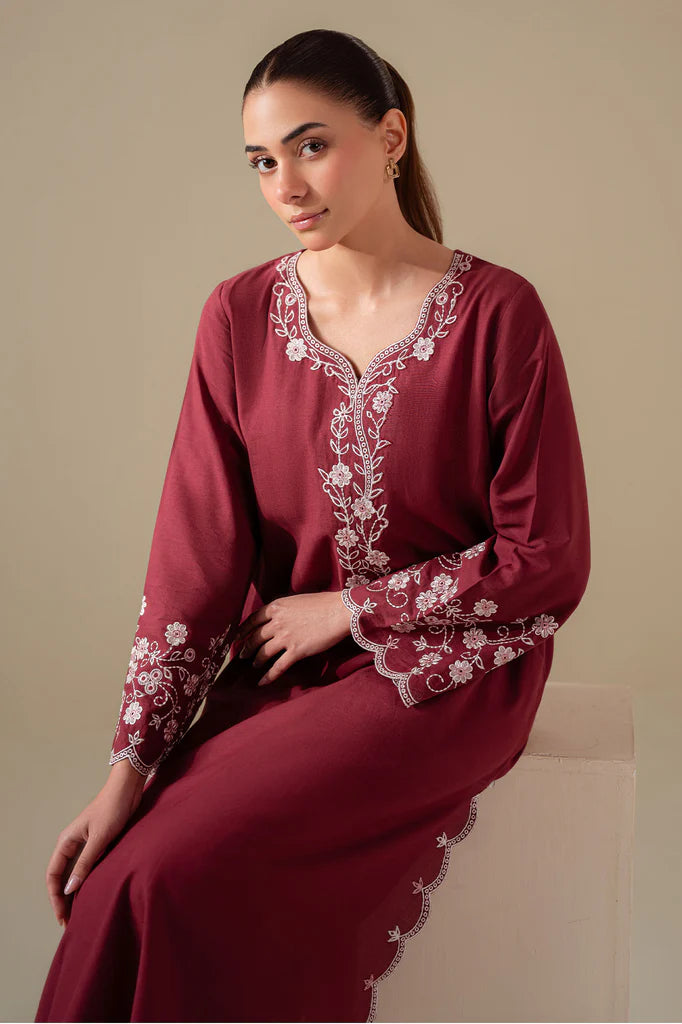 RED WINE-2PC (SHIRT & TROUSER) | EXCLUSIVE PRET | Cross Stitch