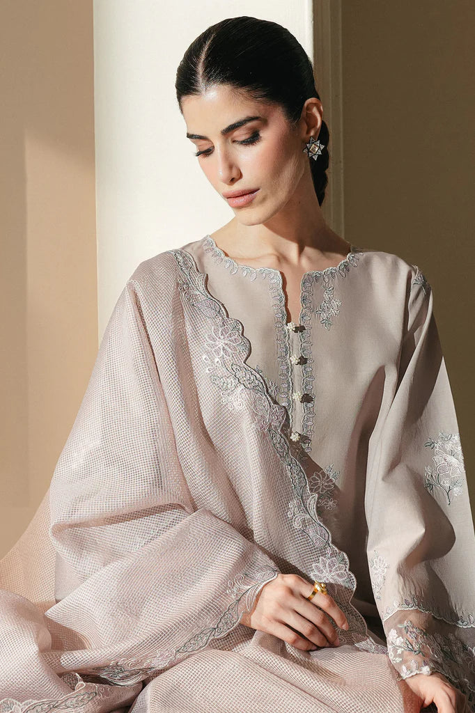 SOFT UMBER-3PC EMBROIDERED LAWN SUIT | Cross Stitch