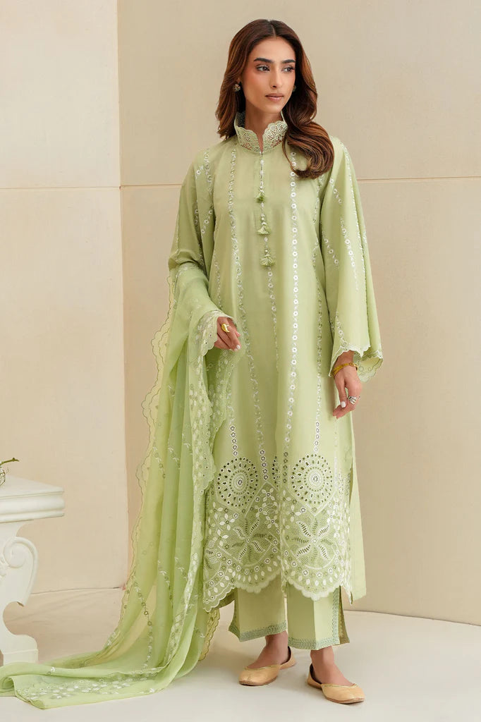 SAGE SILK-3PC CHIKANKARI SUIT | Cross Stitch